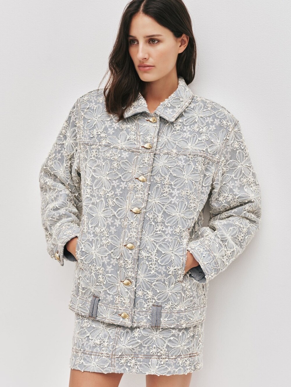 Aje Bloom Lace Denim Jacket View 2